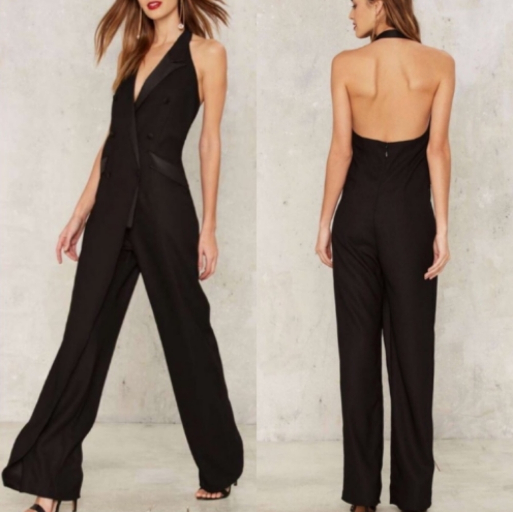 NWOT Nasty Gal Black Tuxedo Halter Jumpsuit